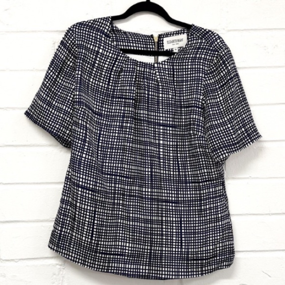 ELIZABETH MCKAY Navy & White SILK TOP with Back Zipper!